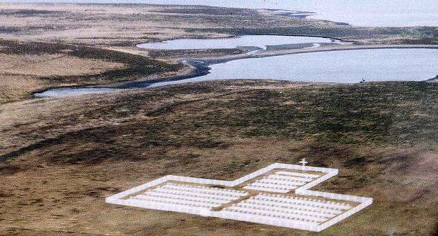 Vista a&eacute;rea del cementerio de Darwin (Isla Soledad) - Fuente: Graeme Stringer