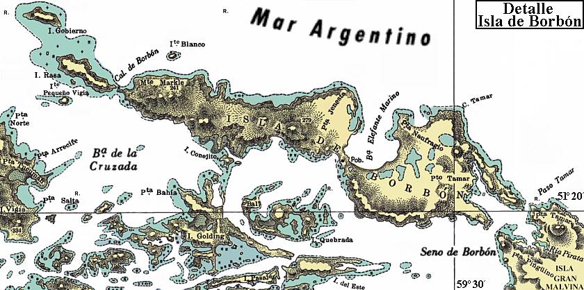 Archipiélago de las Malvinas: Mapa de la isla de Borbón e islas circundantes
