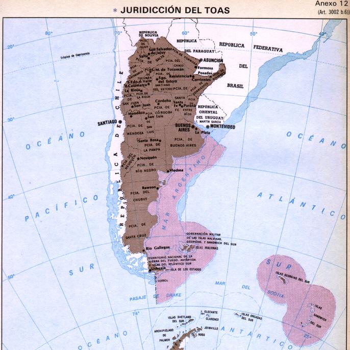 Mapa oficial del TOAS (Guerra de Malvinas - 1982)