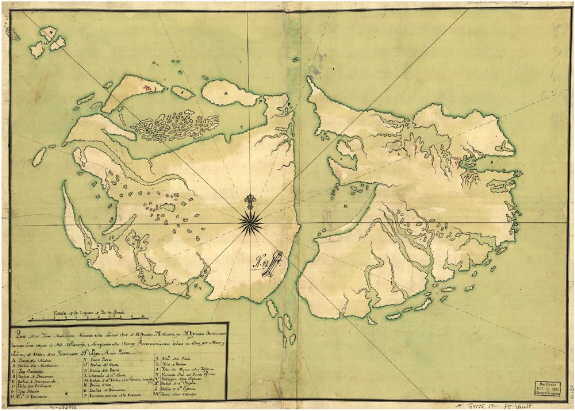 "Plano de las Yslas Malvinas" (Real Escuela de Navegación de Cádiz - Circa 1770) - Fuente: Library of Congress - Washington D.C.